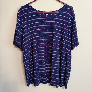 Denim & Co Navy Blue Dotted Stripe Women's Top 2X